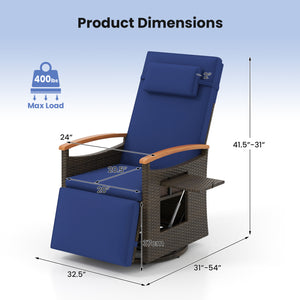 Set of 2 Patio Rattan 360Â° Swivel Recliner Chair with Adjustable Backrest and Footrest-Navy