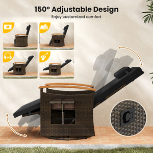 Set of 2 Patio Rattan 360Â° Swivel Recliner Chair with Adjustable Backrest and Footrest-Black