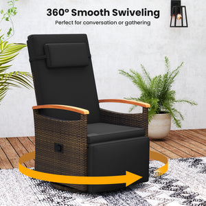 Set of 2 Patio Rattan 360Â° Swivel Recliner Chair with Adjustable Backrest and Footrest-Black