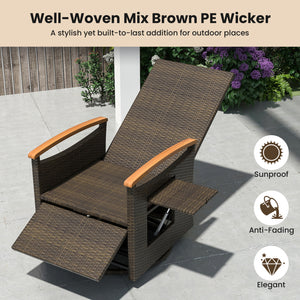 Set of 2 Patio Rattan 360Â° Swivel Recliner Chair with Adjustable Backrest and Footrest-Black