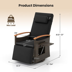 Set of 2 Patio Rattan 360Â° Swivel Recliner Chair with Adjustable Backrest and Footrest-Black