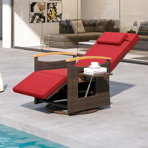 Set of 2 Patio Rattan 360Â° Swivel Recliner Chair with Adjustable Backrest and Footrest-Red