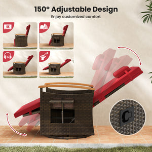 Set of 2 Patio Rattan 360Â° Swivel Recliner Chair with Adjustable Backrest and Footrest-Red