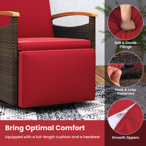 Set of 2 Patio Rattan 360Â° Swivel Recliner Chair with Adjustable Backrest and Footrest-Red