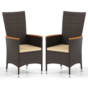 Patio Rattan Chairs Set of 2 Outdoor Wicker Dining Chairs with High Backrest-Beige