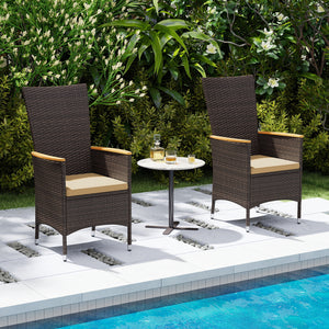 Patio Rattan Chairs Set of 2 Outdoor Wicker Dining Chairs with High Backrest-Beige