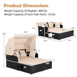 Patio Rattan Daybed with Retractable Canopy and Side Tables-Beige