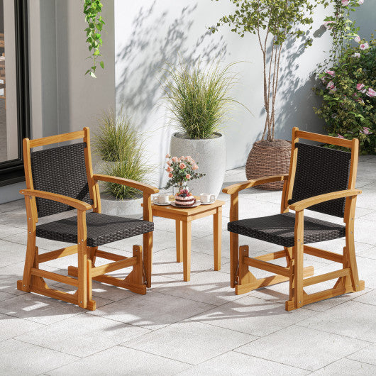 Patio Rattan Glider Chair with Acacia Wood Frame and Wicker Seat Back