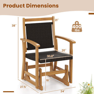 Patio Rattan Glider Chair with Acacia Wood Frame and Wicker Seat Back