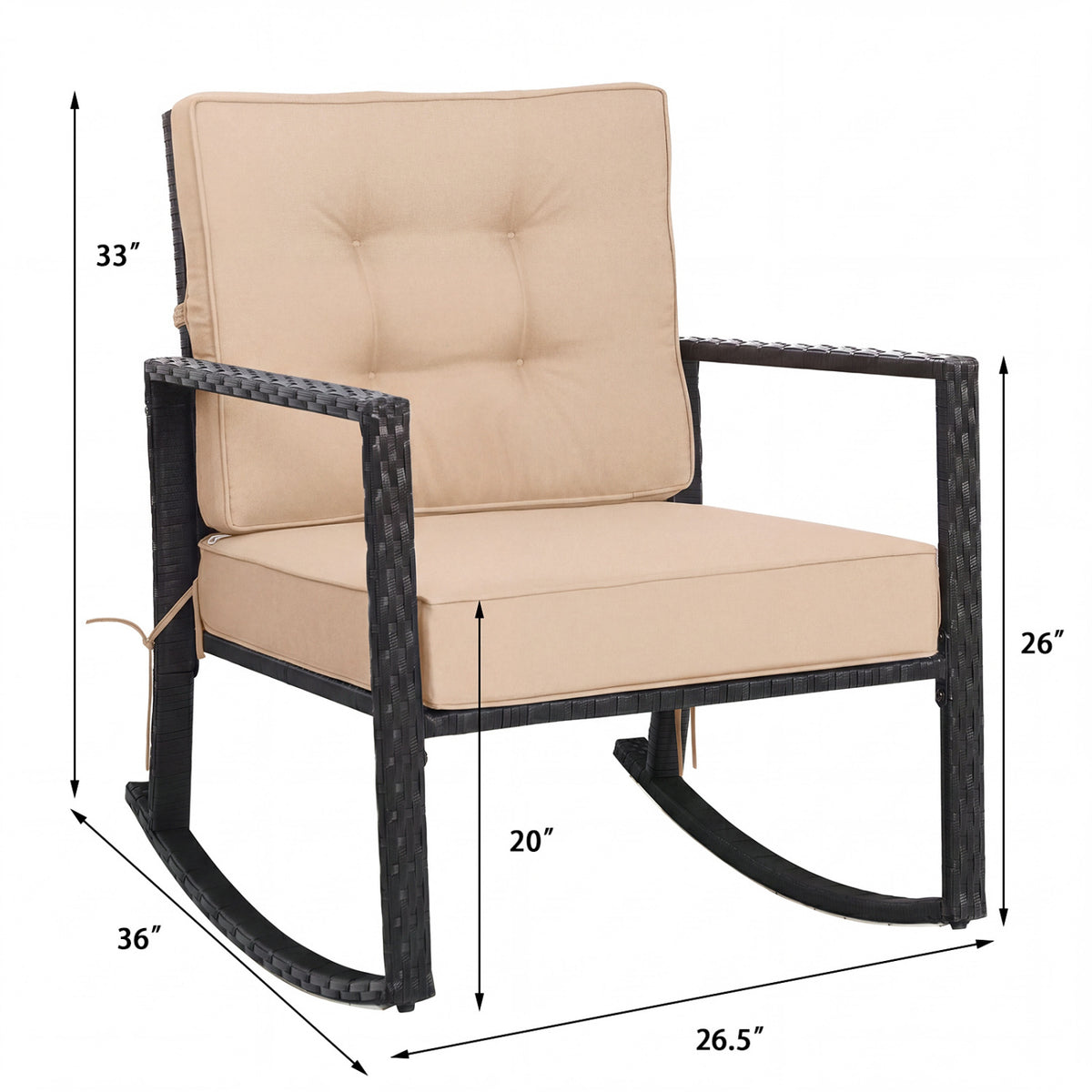 Patio Rattan Rocker Outdoor Glider Rocking Chair Cushion Lawn-Brown