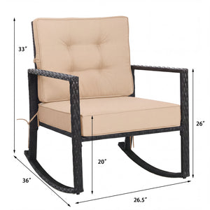 Patio Rattan Rocker Outdoor Glider Rocking Chair Cushion Lawn-Brown