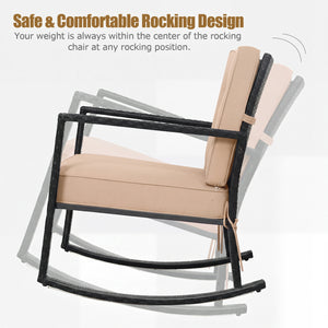 Patio Rattan Rocker Outdoor Glider Rocking Chair Cushion Lawn-Brown
