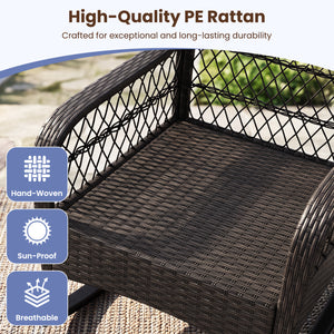 Patio Rattan Rocking Chair with Seat Back Cushions and Waist Pillow-Navy