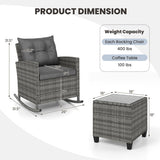 Patio Rattan Roker Chairs with Tempered Glass Table and Soft Cushions for Backyard  Poolside Porch-Gray