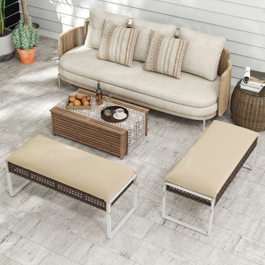 43 Inch Patio Rectangle Ottoman with Metal Legs and Seat Cushion-Beige