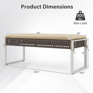 43 Inch Patio Rectangle Ottoman Pack of 2 with Metal Legs and Seat Cushion-Beige