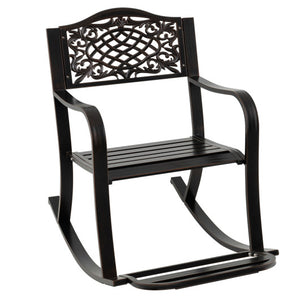 Patio Rocking Chair with Footrest and Curved Armrests-Brown