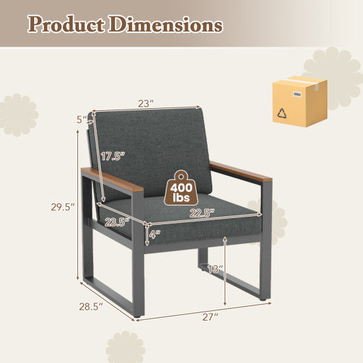 Patio Aluminum Sofa Modern Armchairs Set of 2 for Balcony-Grey