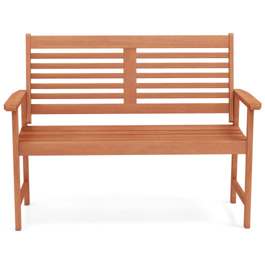 Patio Solid Wood Loveseat Outdoor 2-Seat Bench with Inclined Backrest and Slatted Seat