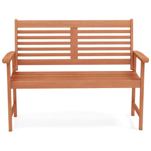 Patio Solid Wood Loveseat Outdoor 2-Seat Bench with Inclined Backrest and Slatted Seat