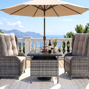 Patio Square Wicker Side Table with Umbrella Hole for Yard-Gray