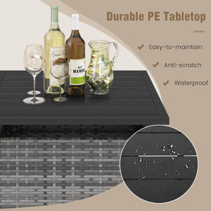 Patio Square Wicker Side Table with Umbrella Hole for Yard-Gray