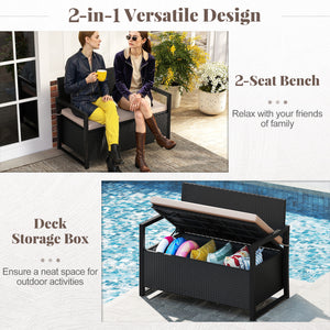 Patio Storage Bench Outdoor Wicker Loveseat with Built-in Storage