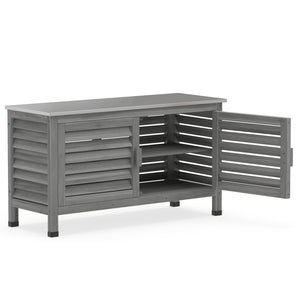 Patio Storage Cabinet with Stainless Steel Countertop and L-Shaped Shelf for Garden-Gray