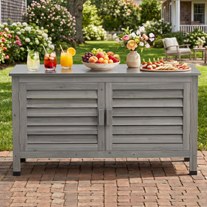 Patio Storage Cabinet with Stainless Steel Countertop and L-Shaped Shelf for Garden-Gray