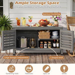 Patio Storage Cabinet with Stainless Steel Countertop and L-Shaped Shelf for Garden-Gray