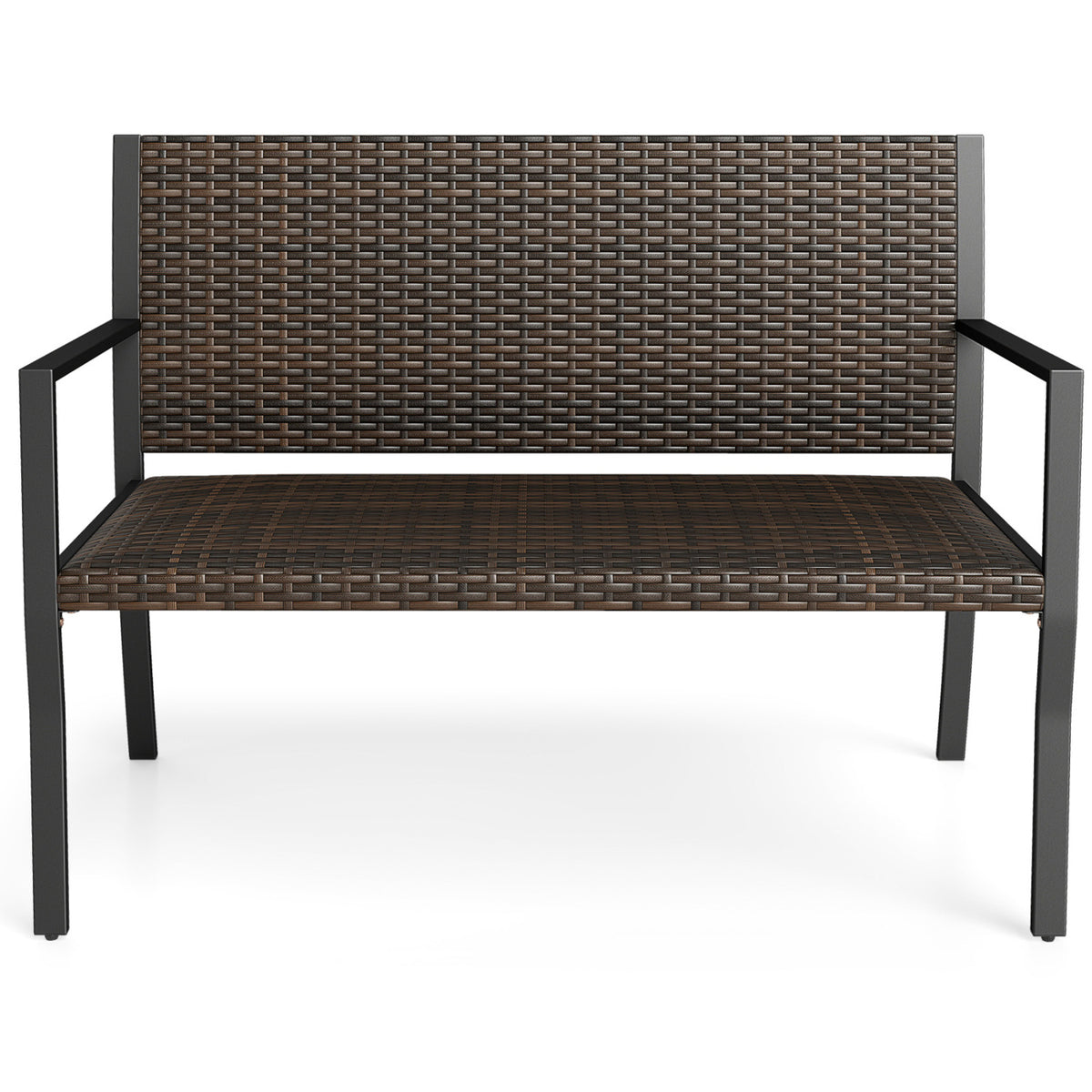 Patio Sun-Proof Rattan Loveseat with Soft Sponge Seat-Brown