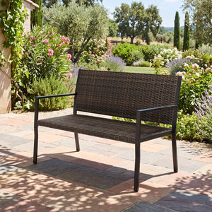 Patio Sun-Proof Rattan Loveseat with Soft Sponge Seat-Brown