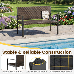 Patio Sun-Proof Rattan Loveseat with Soft Sponge Seat-Brown