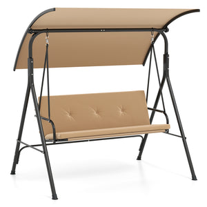 Patio Swing Chair with Adjustable Canopy & Removable Cushion and Metal Stand-Beige