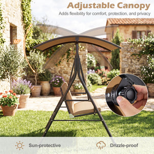 Patio Swing Chair with Adjustable Canopy & Removable Cushion and Metal Stand-Beige