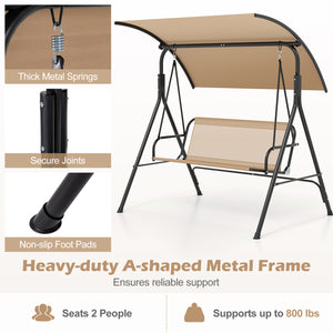 Patio Swing Chair with Adjustable Canopy & Removable Cushion and Metal Stand-Beige