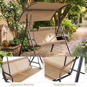 Patio Swing Chair with Adjustable Canopy & Removable Cushion and Metal Stand-Beige