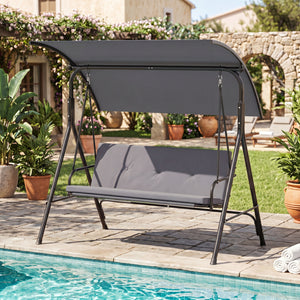 Patio Swing Chair with Adjustable Canopy & Removable Cushion and Metal Stand-Gray