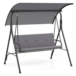 Patio Swing Chair with Adjustable Canopy & Removable Cushion and Metal Stand-Gray