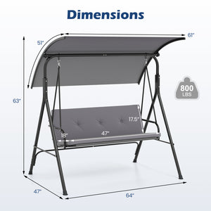 Patio Swing Chair with Adjustable Canopy & Removable Cushion and Metal Stand-Gray