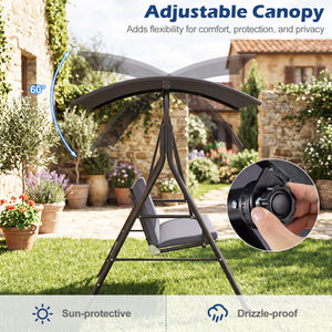 Patio Swing Chair with Adjustable Canopy & Removable Cushion and Metal Stand-Gray