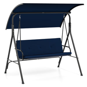 Patio Swing Chair with Adjustable Canopy & Removable Cushion and Metal Stand-Navy