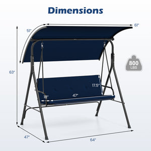 Patio Swing Chair with Adjustable Canopy & Removable Cushion and Metal Stand-Navy