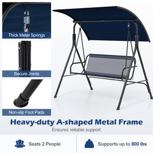 Patio Swing Chair with Adjustable Canopy & Removable Cushion and Metal Stand-Navy