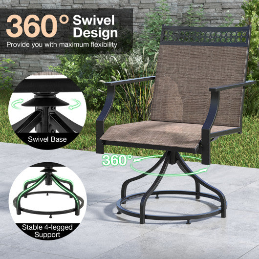 Patio Swivel Dining Chairs Set of 2 with Heavy-duty Metal Frame and Armrests-Brown