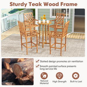 Patio Teak Wood Bar Stool Outdoor Counter Height Chair with Ergonomic Backrest