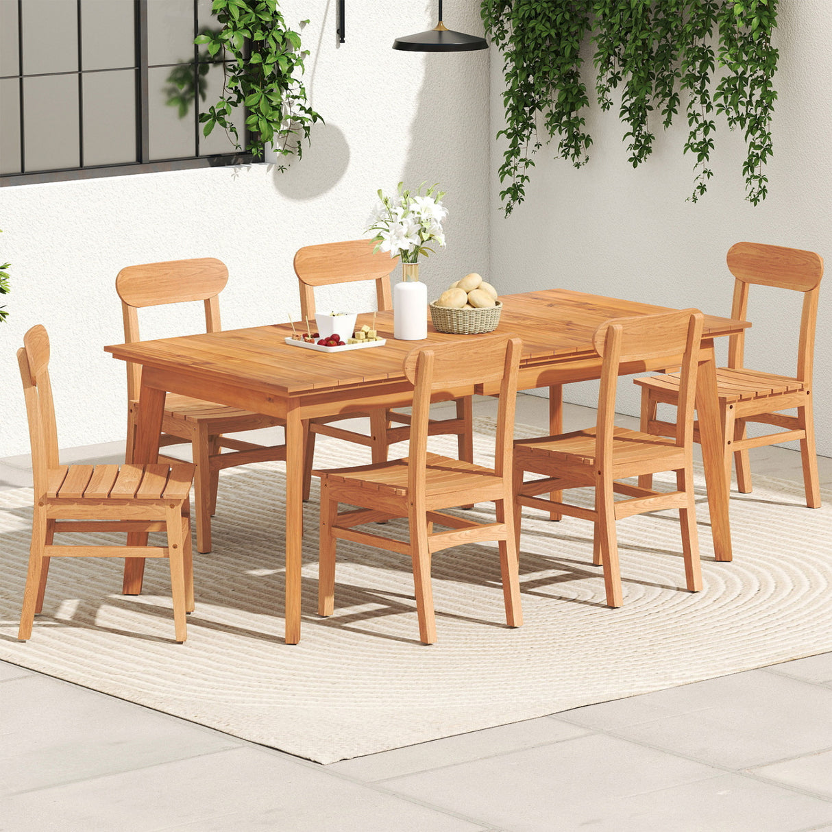 Patio Teak Wood Chair Armless Dining Chair with Slatted Seat