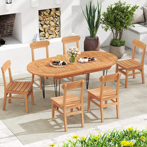 Patio Teak Wood Chair Armless Dining Chair with Slatted Seat