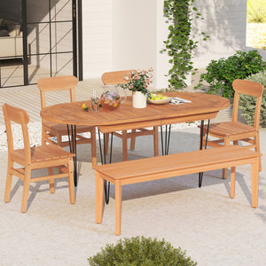 Patio Teak Wood Chair Armless Dining Chair with Slatted Seat