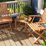 Patio Teak Wood Side Table with Slatted Tabletop for Yard